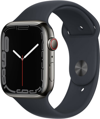 Apple Watch Series 7 GPS + Cellular, 45mm Graphite Stainless Steel / Midnight Sport Band - Regular