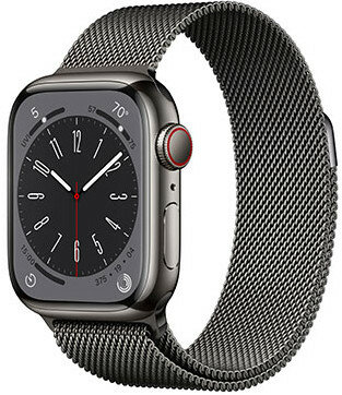 Apple Watch Series 8, GPS + Cellular, 41mm Koperta z grafitowo-szarej stali nierdzewnej, pleciona opaska